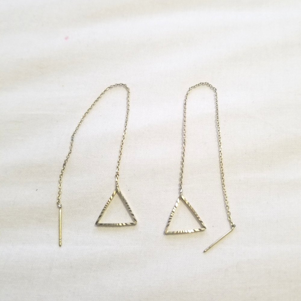 Pair of gold triangle threader earrings
